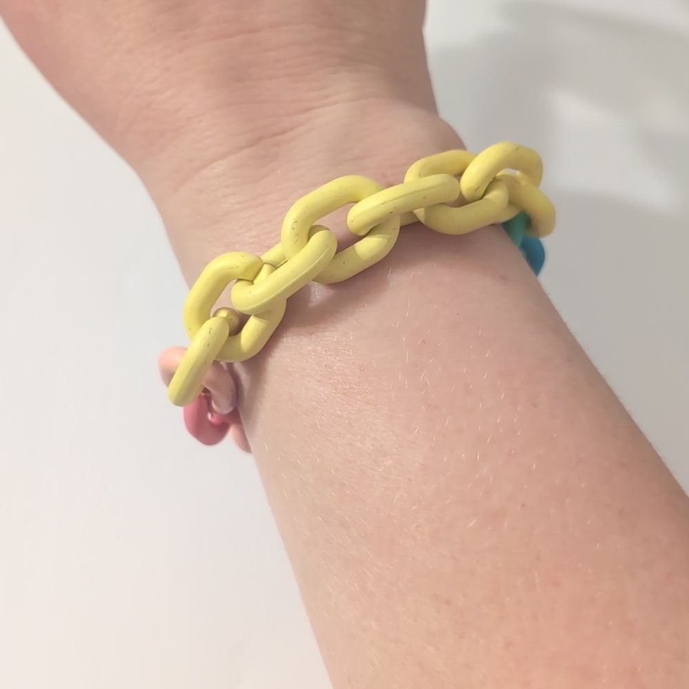 720 Chunky Yellow Pink and Blue Chain‎ Link Tennis Bracelet